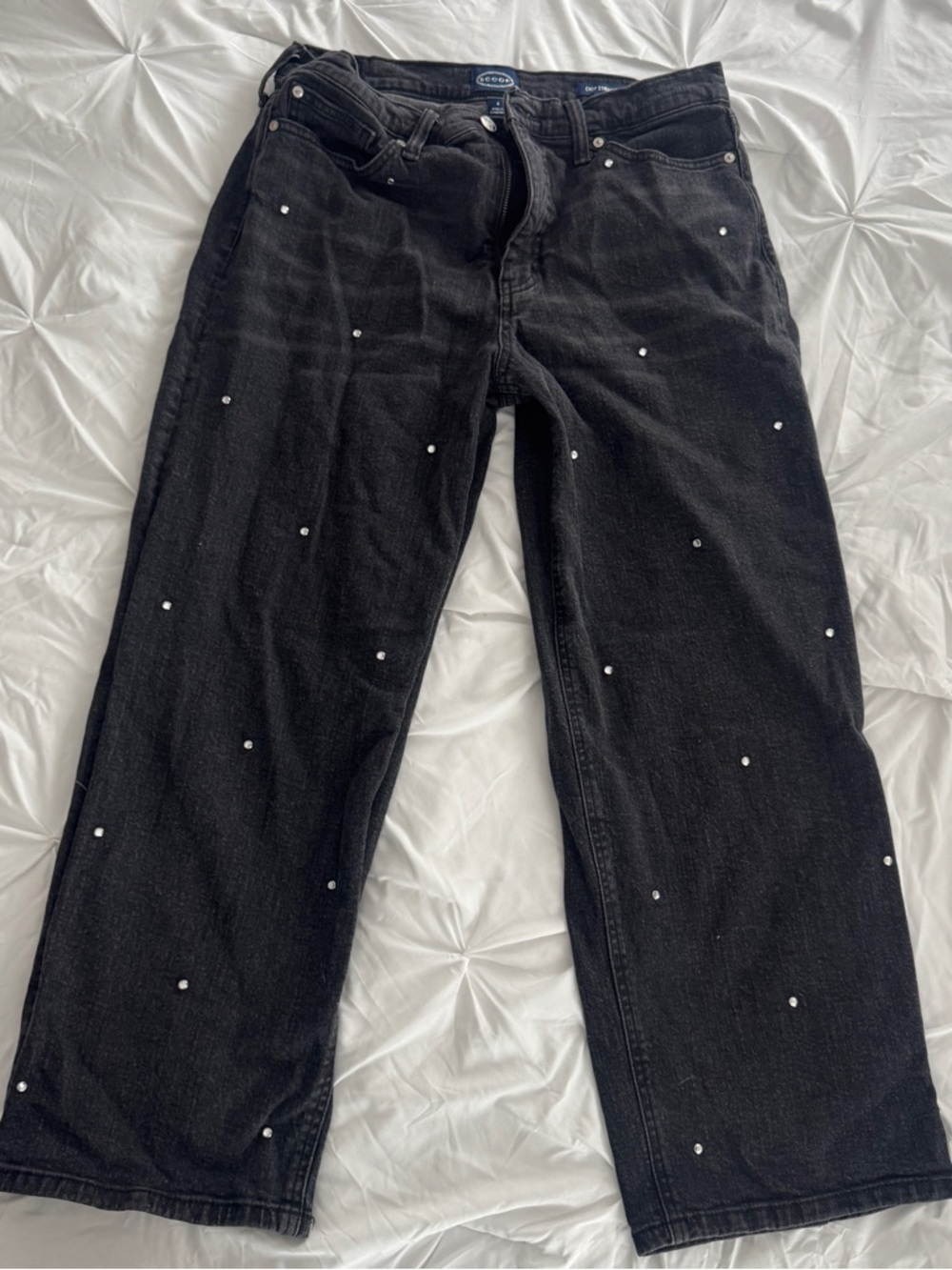 Black Embellished Crop Straight Jeans